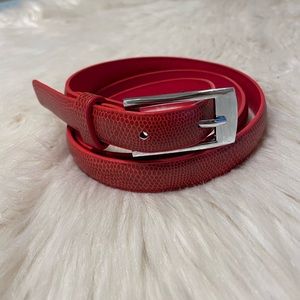 Womens Red Belt Size Medium Snake Print Faux Leather Silver Buckle